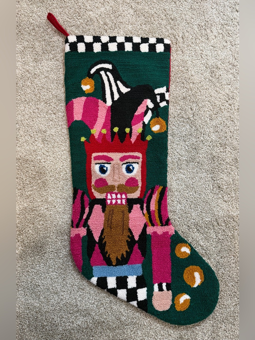 Mackenzie-Childs Jumbo Jester Nutcracker Stocking Courtly Check